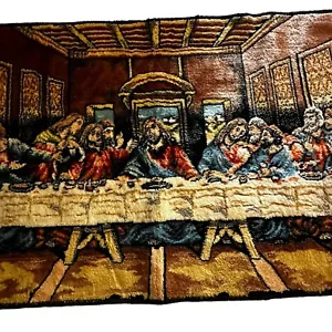 Vintage Das letzte Abendmahl Wandteppich Leonardo Da Vinci Teppich Italien 38 "x 19,5" schön - Bild 1 von 9
