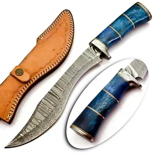 Handmade Damascus Steel 14.5 Inches Bowie Knife - Camel Bone Handle With Sheath - Picture 1 of 12