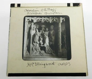 Antike Glas s/w magische Laterne Dia St Wilfrids Brougham Anbetung der Heiligen Drei Könige  - Bild 1 von 3