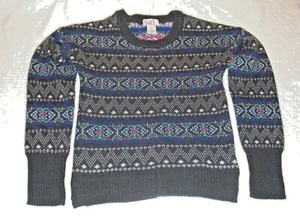 (S100)-"SO"-Jr. Girls-Size M-Knit Sweater-Gray-Multi-Color Designs-Tiny Glitter - Picture 1 of 3