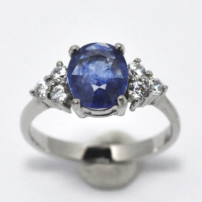 BELLISSIMO L'ANELLO CON ZAFFIRO NATURALE 1,80 CT IN ARGENTO 925 MIS.#14 - Immagine 1 di 4