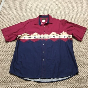 Rustler Shirt Mens XL Red Blue Southwestern Aztec Western Pearl Snap Wrangler - Picture 1 of 8