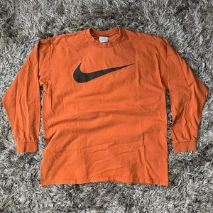 Vintage Nike Logo LS T Shirt Mens XL Orange Large Center Swoosh Nike Team Y2K - Picture 1 of 16
