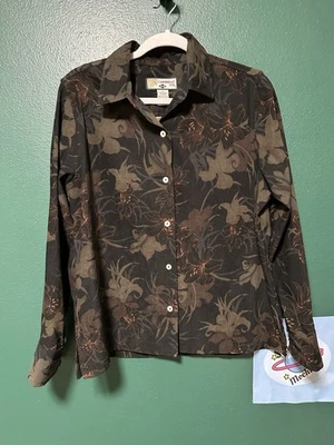 Top Caribbean Joe Abotonado Tropical Manga Larga L Grande Negro Oscuro Hawaiano  Foto 1 de 4