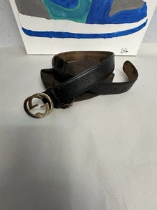 Gucci GG Leather Waist Belt 370543 Black w/ Gold Hardware Men's 85-34 - Picture 1 of 11