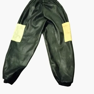 Weissman Kids Dance Pants Black Faux Leather Yellow Pocket Halloween Costume USA - Picture 1 of 6
