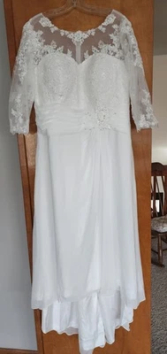 NEW Elegant Asymmetrical Lace Chiffon Dress Size 16 IVORY - Image 1 of 4