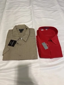 2 NEW Big Size Men’s Shirts Claiborne XXL & Montage 3X Silk Red Short Sleeve Lot - Picture 1 of 5
