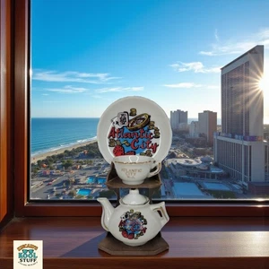 Atlantic City Mini Juego de Té Tetera Taza de Tetera Platillo Soporte Casino Souvenir De Colección NJ - Imagen 1 de 14