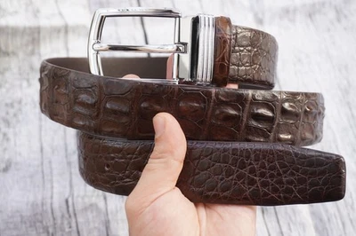 Dark Brown Genuine CROC Hornback Leather Skin Men's Belt W 1.5" Size 46 - Image 1 of 4