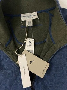 NUEVO CON ETIQUETAS Tommy Bahama Flipshore AZUL COBALTO/VERDE REVERSIBLE Media Cremallera Camisa Hombres Grande - Imagen 1 de 4