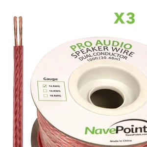 100ft In Wall Audio Speaker Cable Wire CL2 12/2 AWG Gauge 2 Conductor Bulk X 3 - Picture 1 of 2