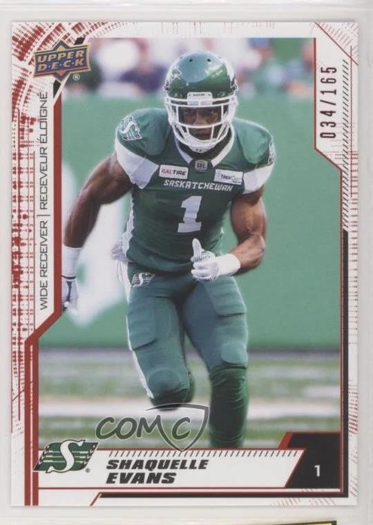 2020 Upper Deck CFL Red /165 Shaquelle Evans #27 - Image 1 of 2