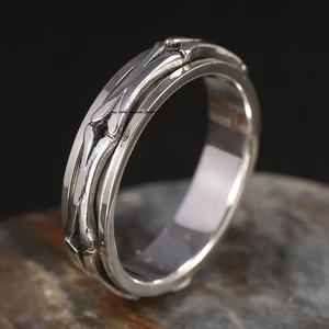 Real 925 Sterling Silver Band Men 5mm Bamboo Ring Rotatable US9-11 Available - Picture 1 of 5