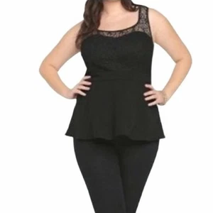 Torrid Plus 5X Black Illusion Lace Yoke Peplum Cocktail Tank Top - Picture 1 of 8