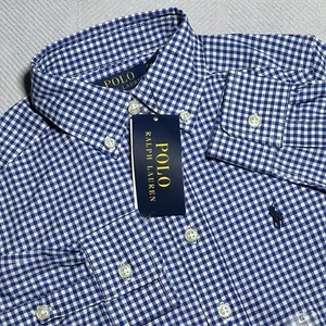 NEW Polo Ralph Lauren Blue Gingham Natural Stretch Button Down Boys Small 8 NWT - Picture 1 of 14