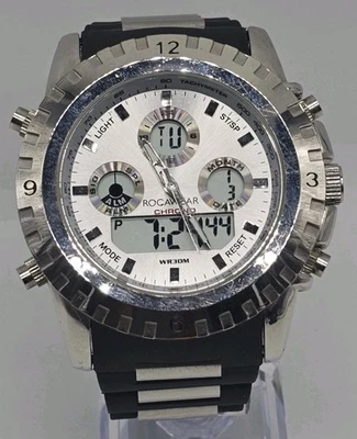 ROCAWEAR RM0216 Men's Oversized Ana-Digi Chrono Watch WR30M Silver & Black - Image 1 of 4