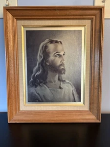 Vintage 1941 Warner Sallman Head of Christ Lithographie gerahmter Druck Jesus Kunst USA - Bild 1 von 3