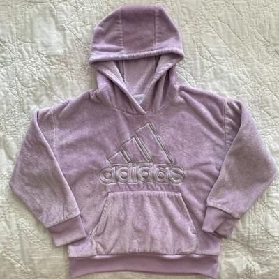 adidas Girls' Soft Fleece Hoodie, Small 7/8, Purple / Silver Stitch Logo - Image 1 of 3