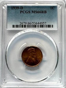 1939-D Lincoln Wheat Penny, MS 66 RB PCGS, NR. - Picture 1 of 2