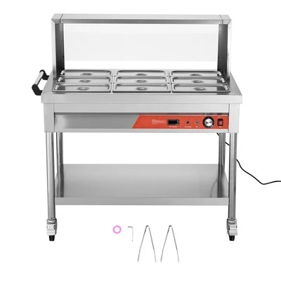 9 x 1/3 Pans Commercial Food Warmer Steam Table with Undershelf and Shield - Image 1 of 4