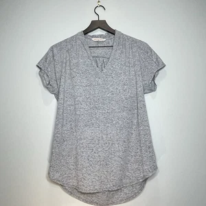 REBECCA TAYLOR Women's Short Sleeve Top Heather Gray V-Neck Linen Blend Size XS - Picture 1 of 7