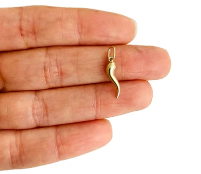 10K Real Yellow Gold 3D Italian Horn 18mm / 0.7" Cornicello, Chili, Pendant- G59 - Image 1 of 4