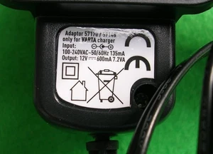 ADAPTATEUR ORIGINAL 57170/57148 POUR CHARGEUR VARTA 12V 600mA 7.2va ( bgm t5 ) - Photo 1/3