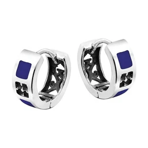 Pendientes de aro Huggie con incrustación de lapislázuli plata esterlina azul oscuro - Imagen 1 de 5