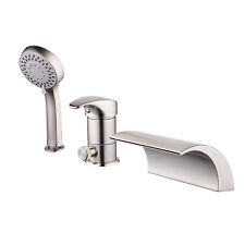 Roman Tub Faucet Brushed Nickel Three Holes Single Handle with Waterfall Tub ...