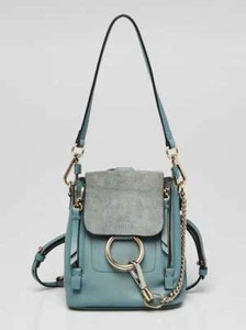 Chloe Light Blue Leather and Suede Mini Faye Backpack Bag - Picture 1 of 11