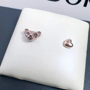 Nuevos Auténticos Pendientes de Plata de Ley 925 Oro Rosa Corazón Elegante Cabeza de León - Imagen 1 de 3