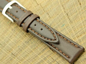 Hadley Roma Brown Leather Silver Tone Buckle Watch Band 14mm NOS Vintage Unused - Picture 1 of 6