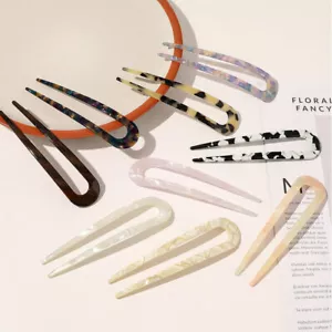 Ladies Girls Leopard Print Hair Sticks Acetate Retro Hairpin U Shape 1 - Picture 1 of 40