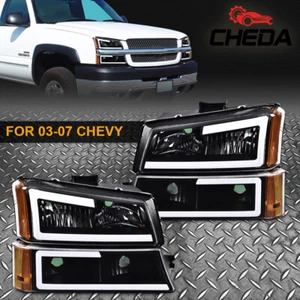 Juego de faros esquineros LED DRL carcasa negra ámbar aptos para Chevy Silverado 03-07 - Imagen 1 de 12