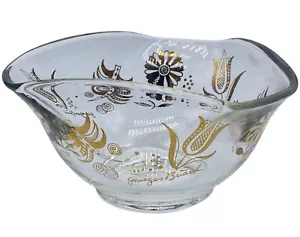 Vtg Georges Briard Glass Snack Dip Bowl Gold Jacobean Flowers Floral Mid Century - Picture 1 of 9