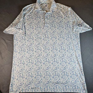Johnnie O Mens Polo Shirt Large Geometric All Over Print Hawaiian Hula Girls - Picture 1 of 7