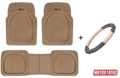 Motor Trend Deep Dish Floor Mats + Leather Steering Wheel Cover Set - Universal - Image 1 of 4