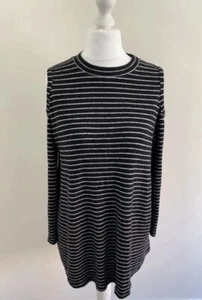 River Island Top Women’s UK 12 Black Striped Cold Shoulder Long Sleeve Longline - Picture 1 of 5