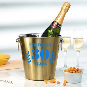 Cubo de hielo dorado personalizado 30 cumpleaños con nombre enfriador de champán y 30 vasos - Imagen 1 de 20
