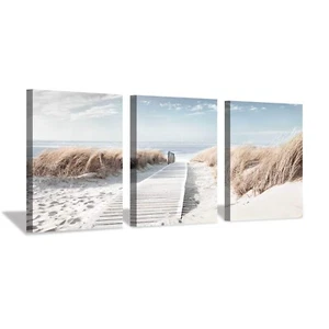 Coastal Beach Canvas Wall Art: Pathway to Shoreline Artwork Painting on Canva... - Picture 1 of 7