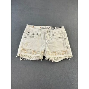 Miss Me Jean Shorts White Embroidered Tassel Hem Low Rise Pocket Flaps size 8 - Picture 1 of 8
