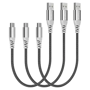 Short USB C Cable 30cm - 3 Pack Fasgear Fast Charging USB A to Type C Cord Nylon - Picture 1 of 6
