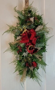 Christmas Swag with Gold Trimmed Roses, Handmade 22" Long and 9" Wide - Picture 1 of 1