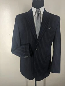 Lauren Ralph Lauren Vintage Wool+Cashmere Blue Suit Made In Canada 2 Btn 40 Long - Picture 1 of 13
