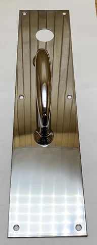 Vtg NOS 1950's Russwin Polished Chrome Door Pull Handle W/ Cyl Hole 15"H x 3.5"W Cover