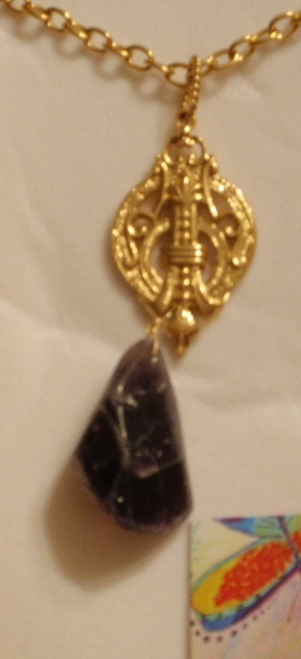 Large Amethyst Chunk on 14K YG over Stainless Pendant w/chain — 第 1/1 张图片