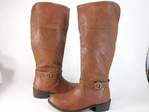 ST. JOHN'S BAY WOMEN'S DEER BLOCK HEEL RIDING BOOTS,COGNAC,US 10 MEDIUM - Picture 1 of 8