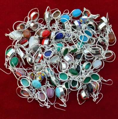 Lote de pendientes boho hechos a mano superpuestos de plata piedras preciosas gancho pendientes a granel lotes de pendientes Foto 1 de 4