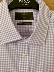 MARKS & SPENCER PURPLE GINGHAM CHECK PATTERN MENS COTTON SHIRT SIZE 16 - Picture 1 of 9